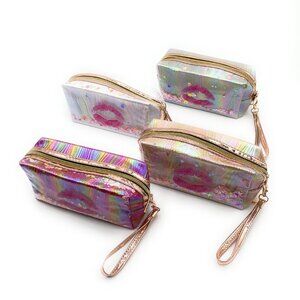 NWT Metallic Confetti Makeup Bag – Lip Design with Wrist Strap